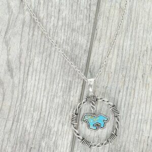 Western Running Horse Stone Barbed Wire Necklace